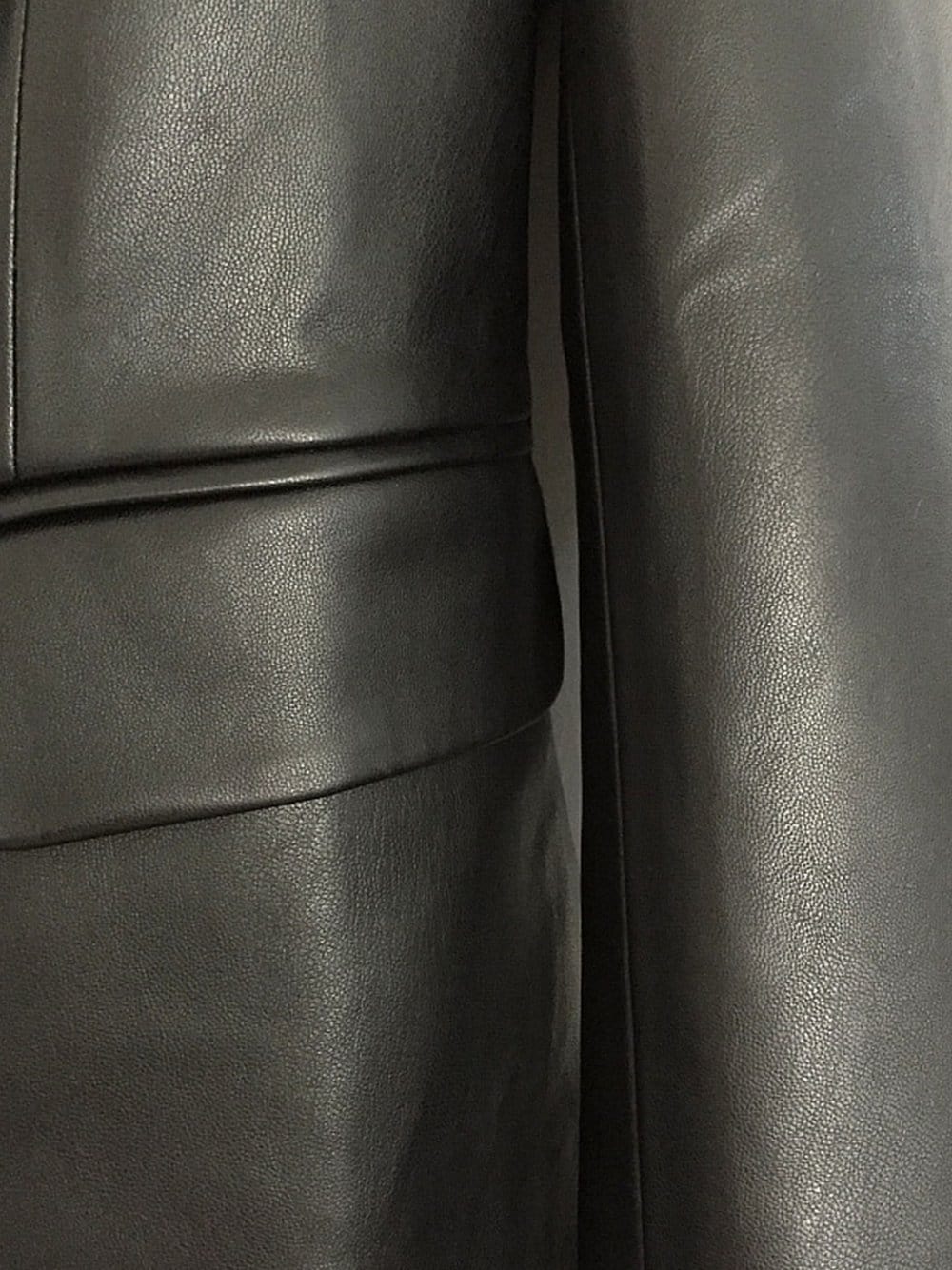 Black Peak Lapel Double-Breasted Gold Button Leather Blazer