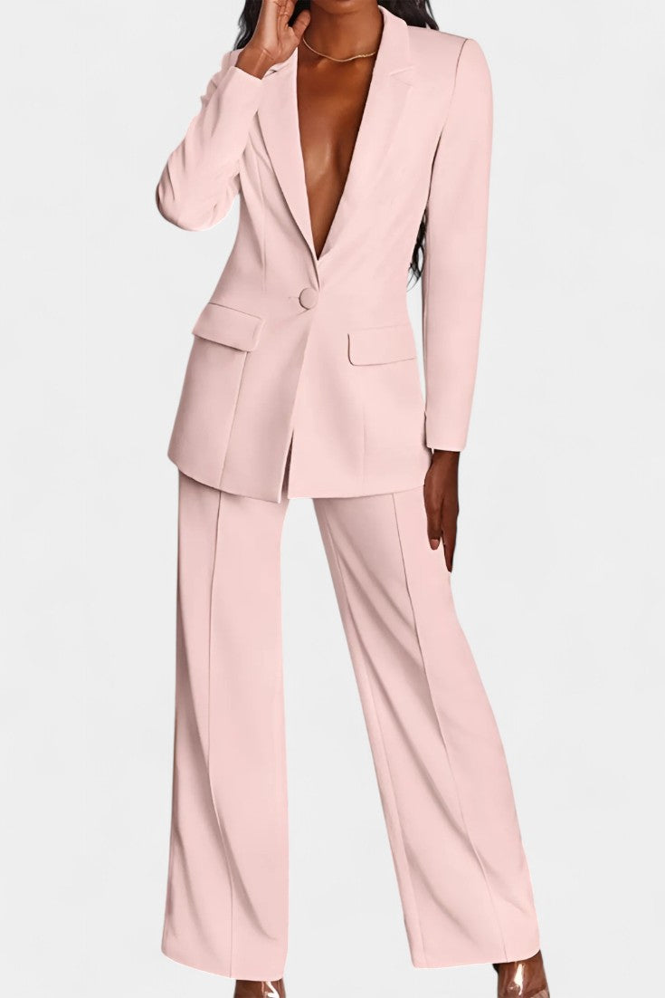 Peak Lapel Single Button Blazer and Wide-Leg Trouser Set