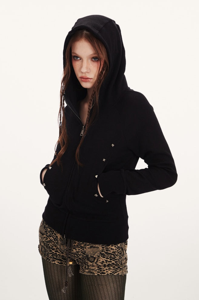 Double-Zip Fitted Short Hoodie