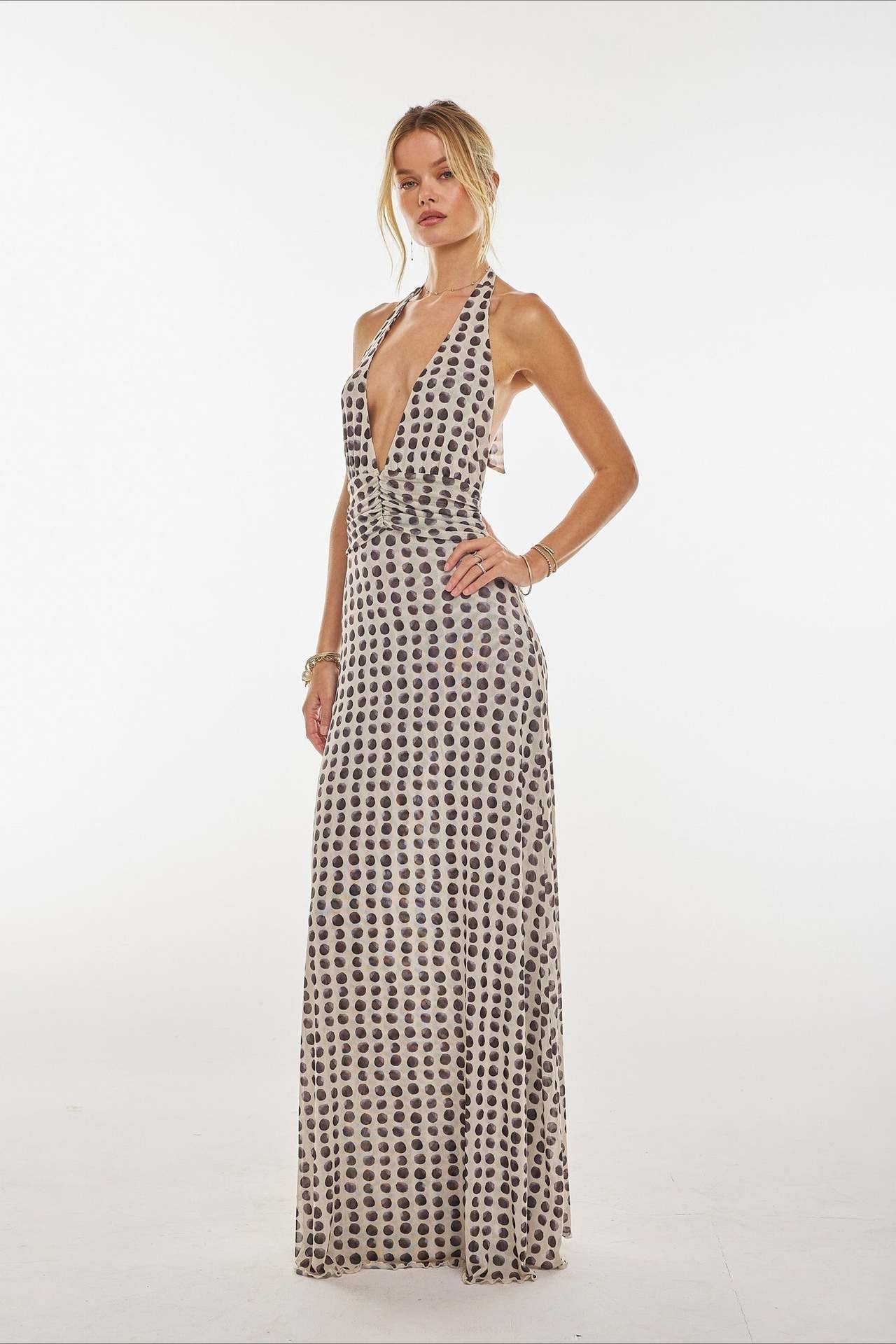Floral Halter Neck Backless Bodycon Maxi Dress