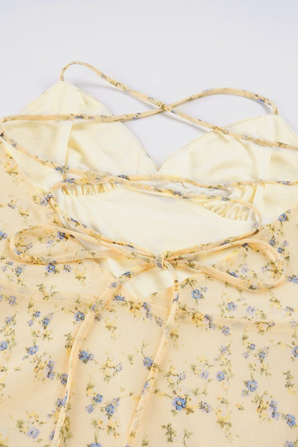 Strap Cross Tie Backless V Neck Waist Floral Dress