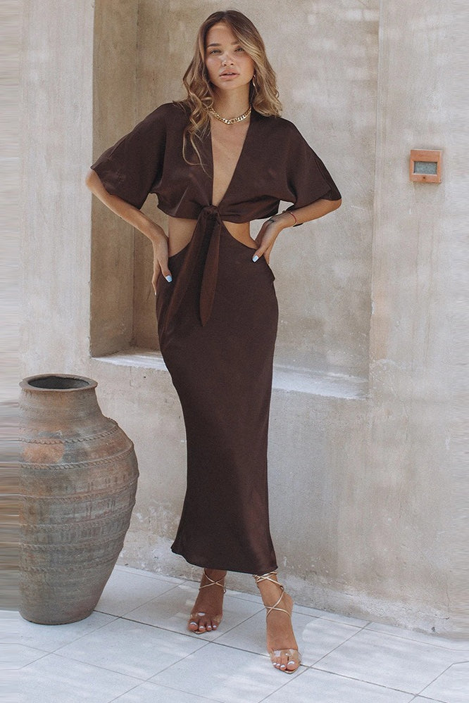 Sexy Open Back Tie Waist Maxi Dress