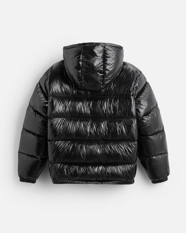Hooded Glossy Quilted Zip-Up Long Sleeve Puffer Jacket