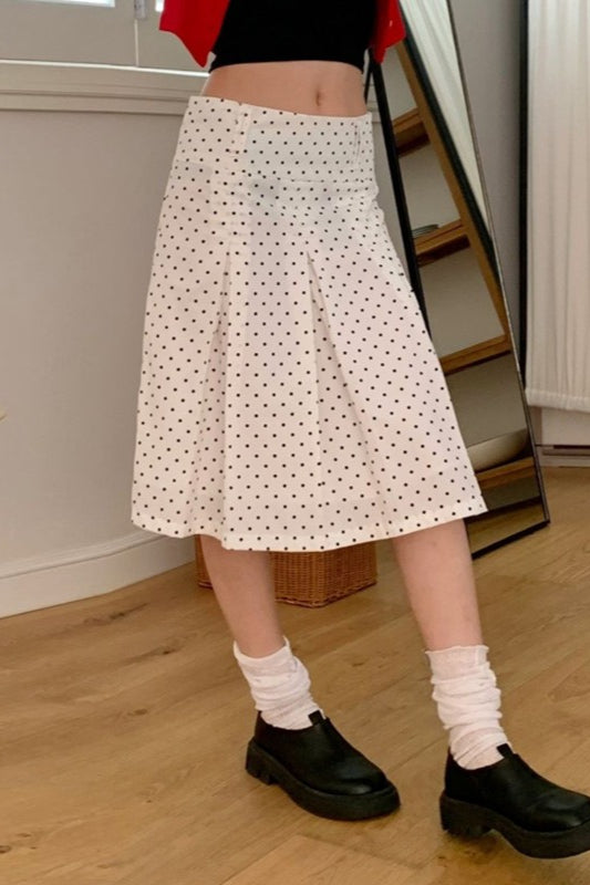 Ruched Polka Dot ALine Midi Skirt
