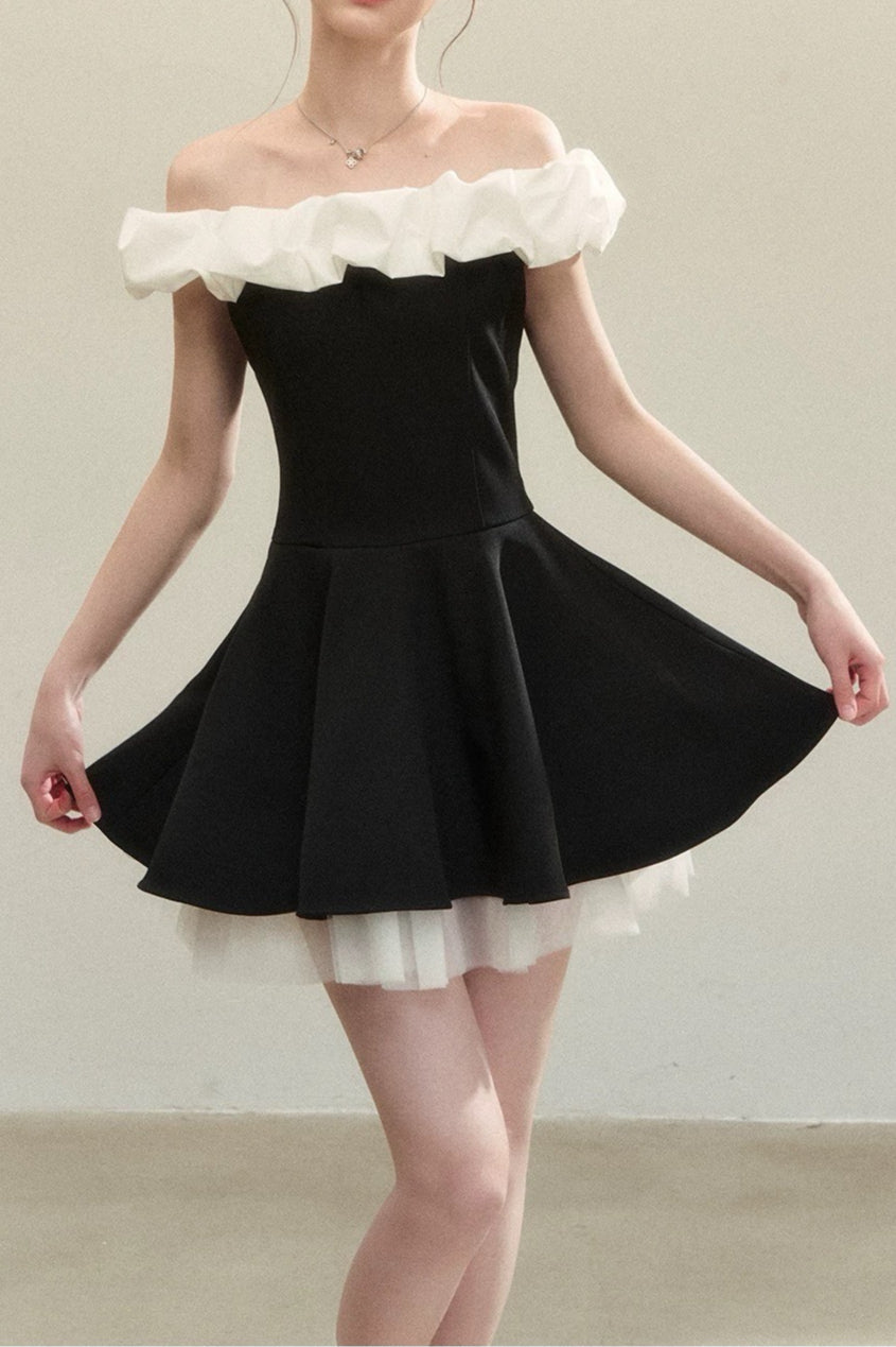 Black Ballet Neck Colorblock Mini Dress 3