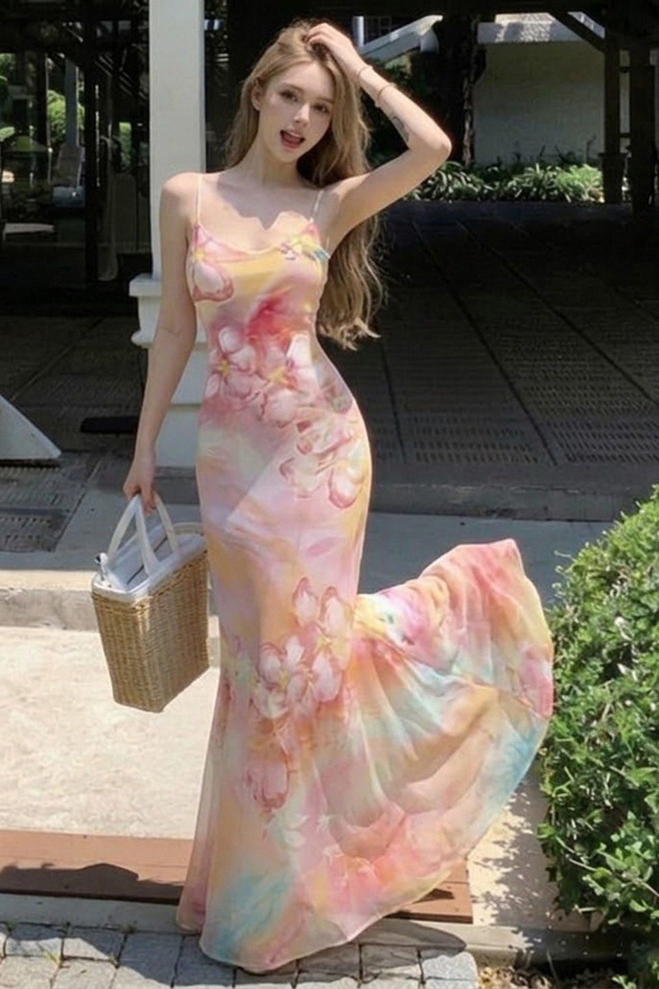 Vibrant Floral Slim Fit Mermaid Slip Dress