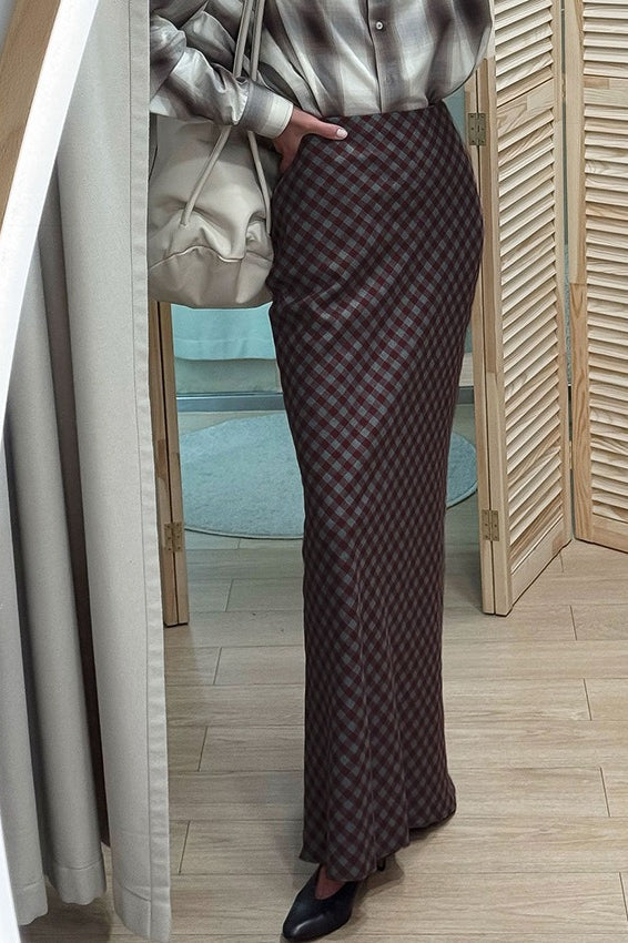 Plaid Cotton Straight Skirt