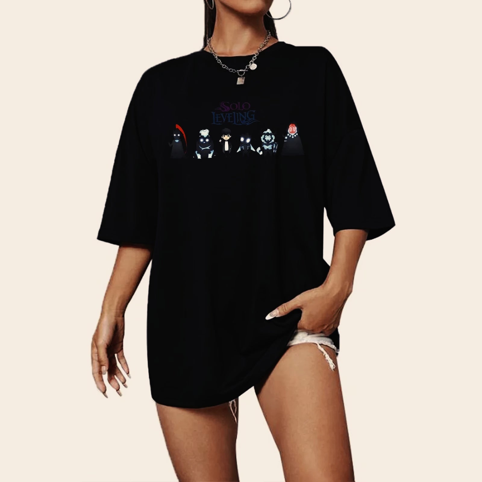 Anime Print Oversized Oneck Tshirt
