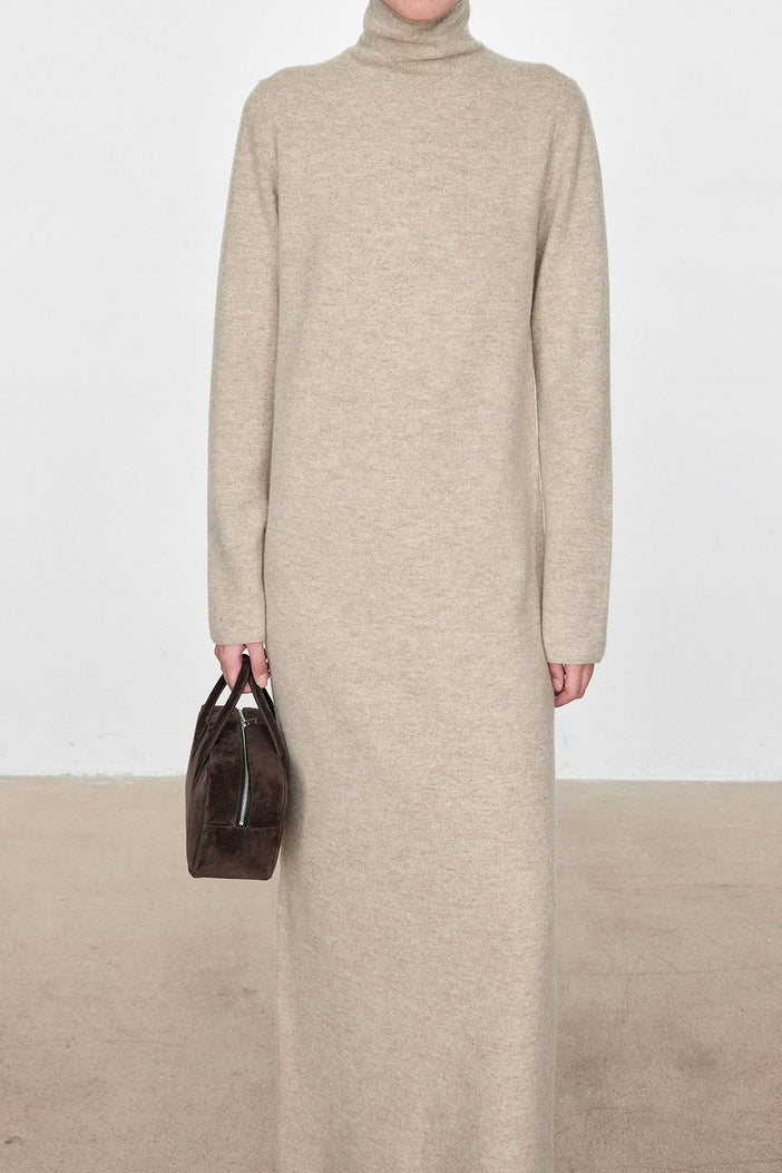 High Neck Flocked Slouchy Knit Dress 13