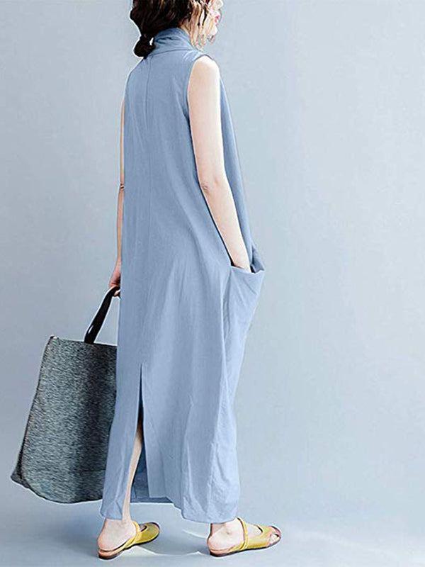 V-Neck Sleeveless Twist Front Draped Loose Cocoon Maxi Dress 4