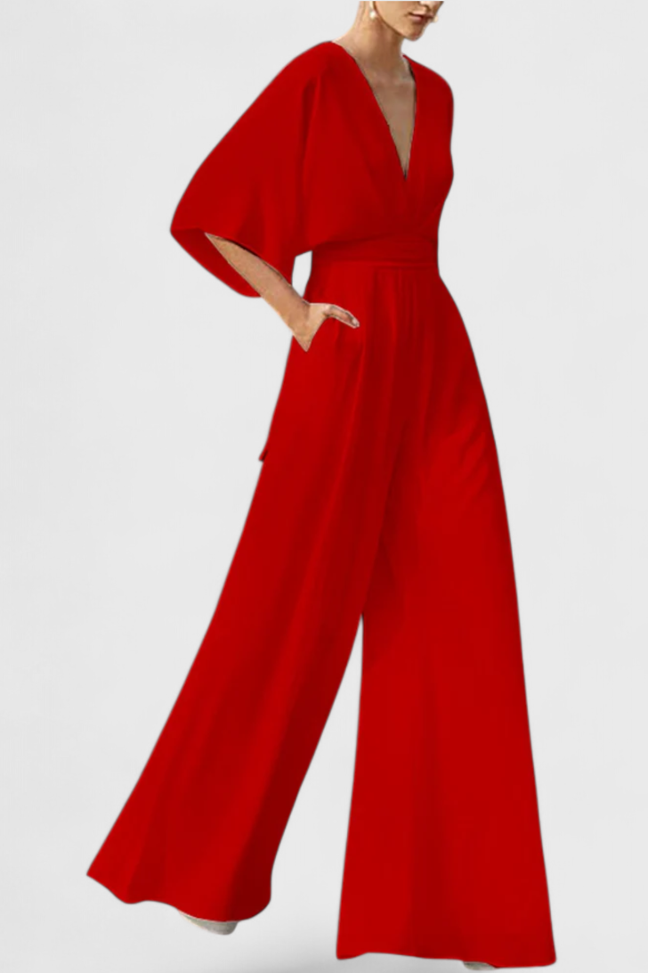 Deep V-Neck Cape Sleeve Wide Leg Jumpsuit 3
