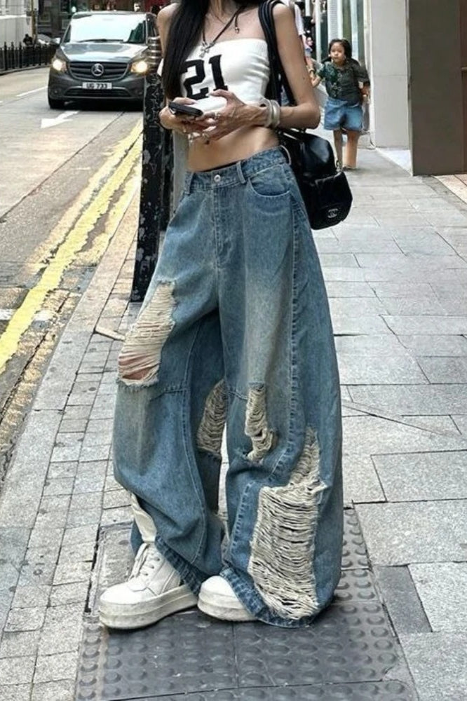 Ripped WideLeg Floor Jeans