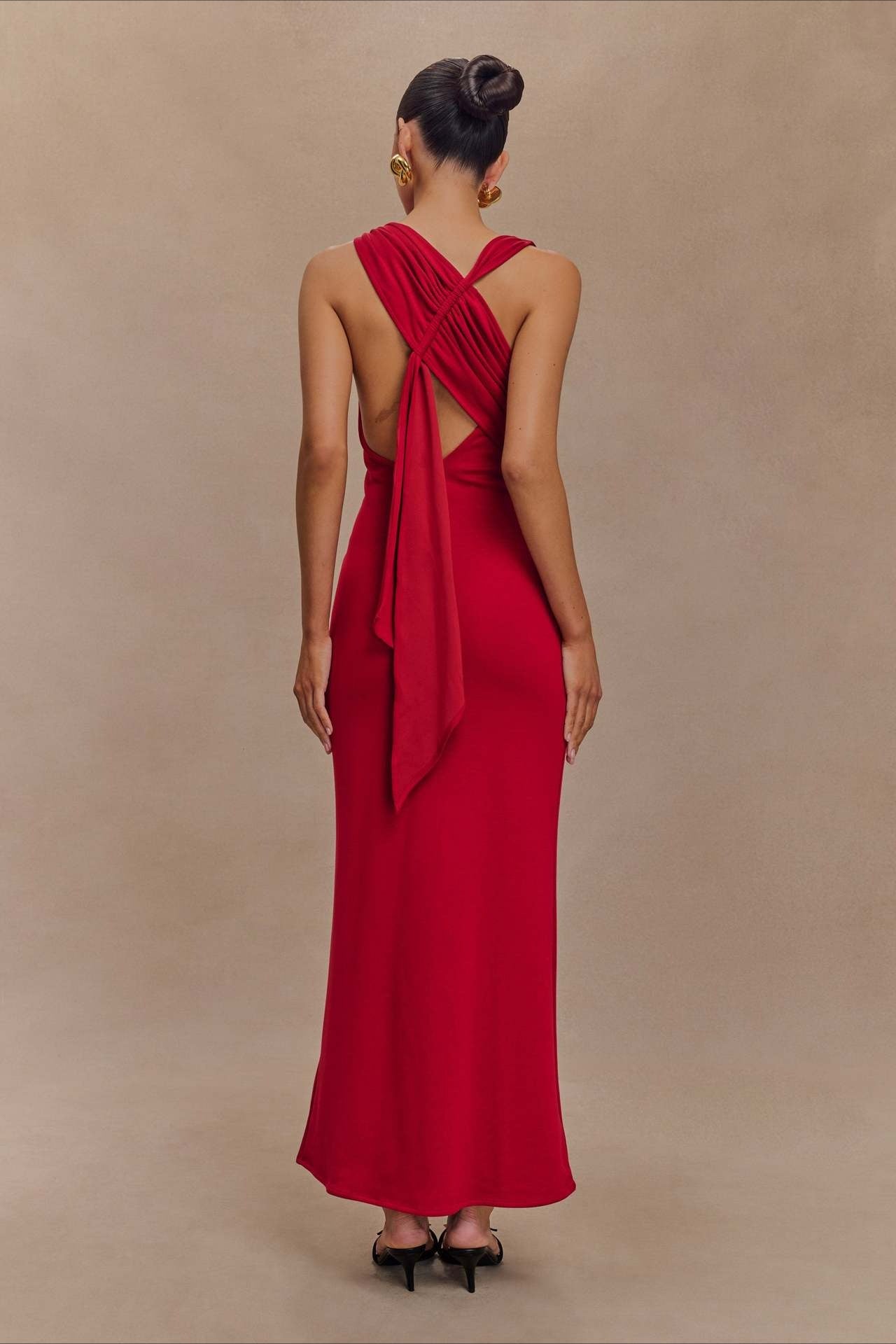 CrossTie LowBack Maxi Party Dress