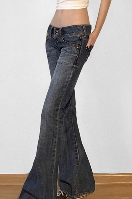 Chic High-Street Low-Rise Stretch Flare Jeans