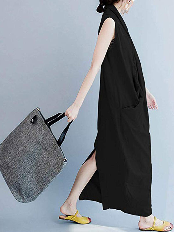 V-Neck Sleeveless Twist Front Draped Loose Cocoon Maxi Dress 5
