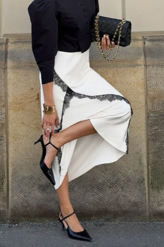 Colorblock Lace Bodycon Skirt