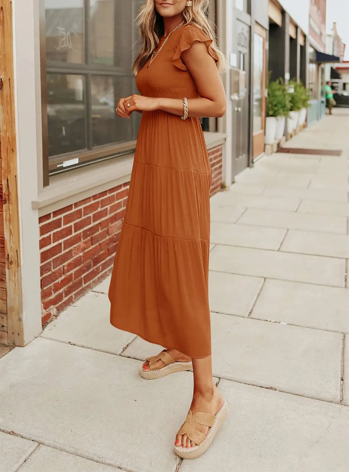 summer casual flowing short midi dress