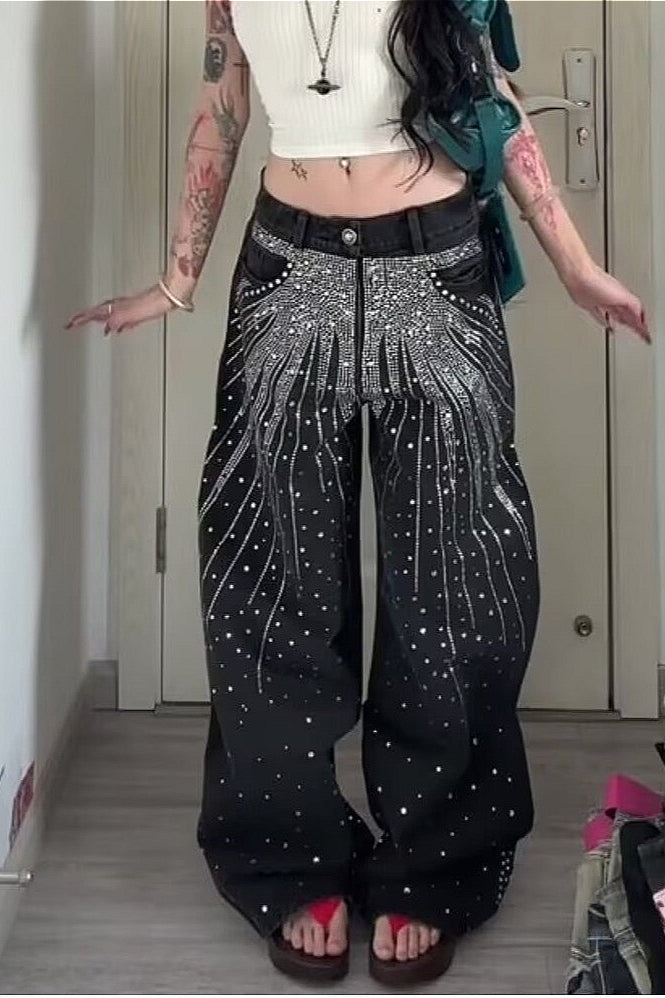Oversized Washed Star Bling Straight Leg Vibe Jeans