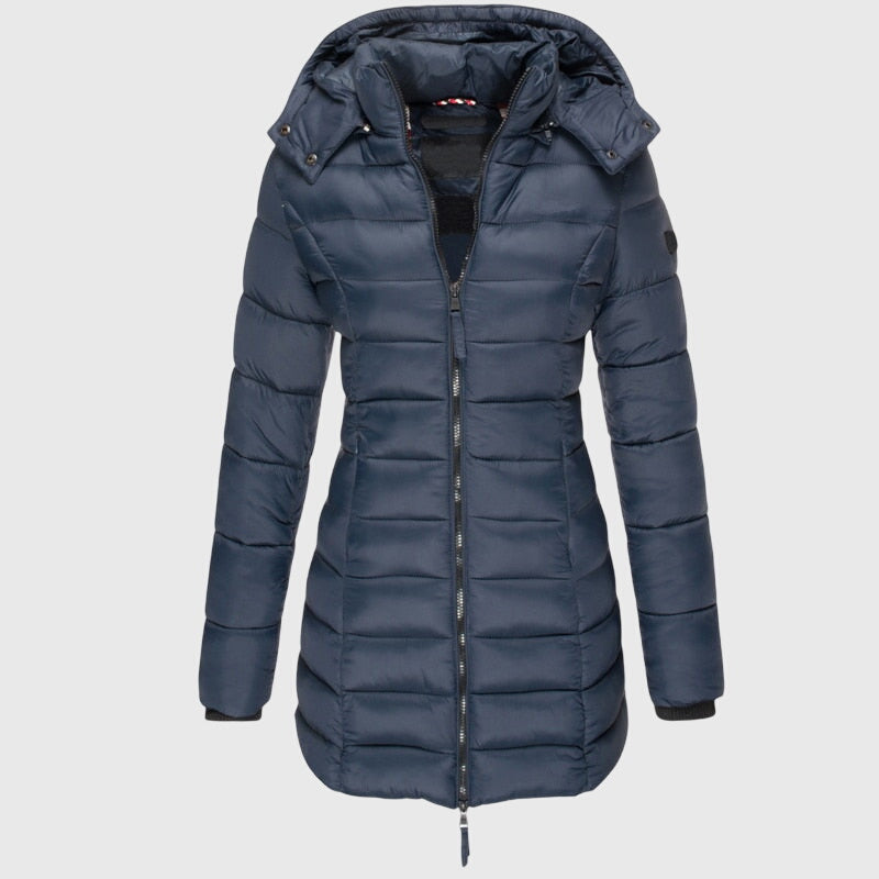 Hooded Zip Front Quilted Longline Puffer Down Coat