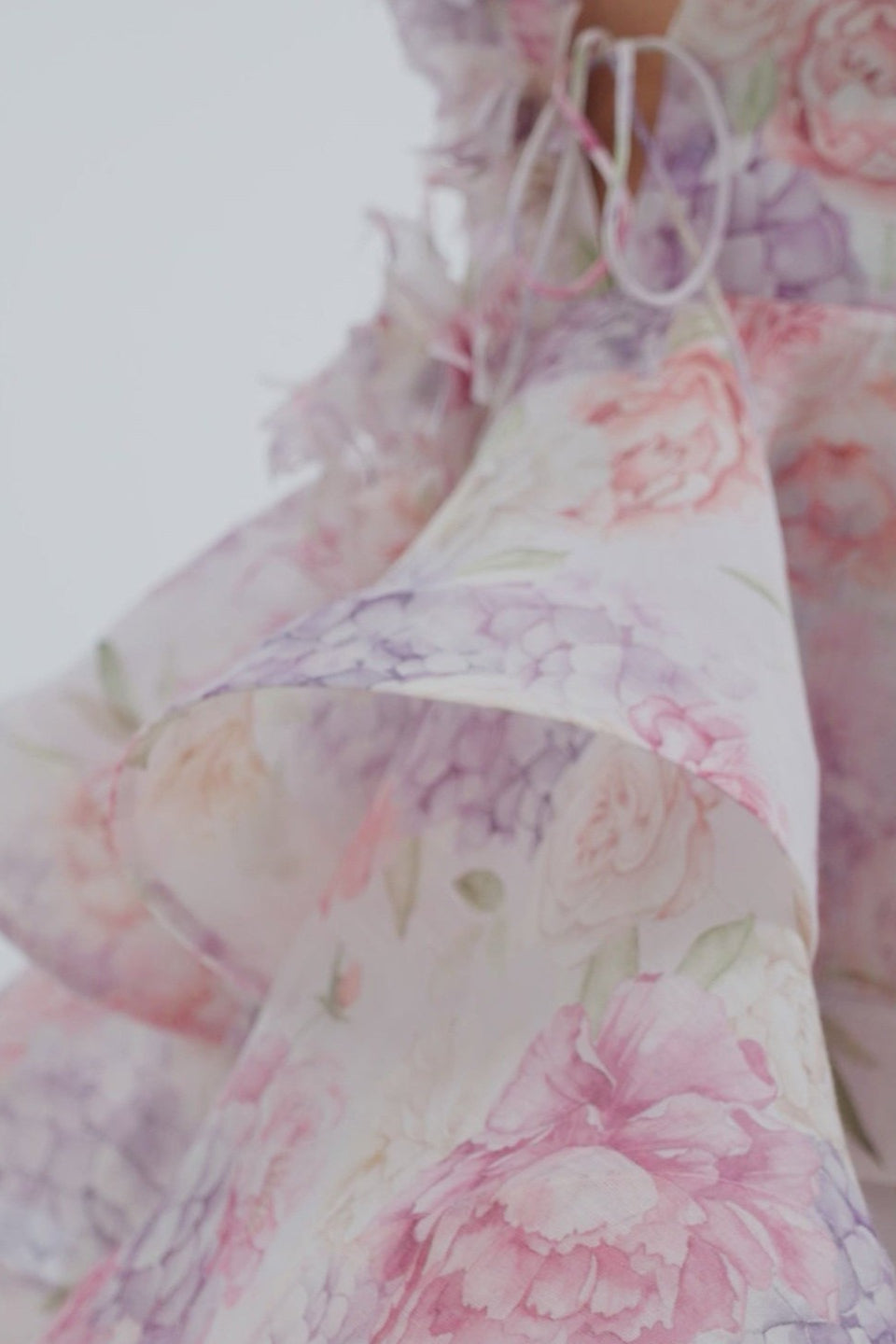 Deep V Neck Asymmetric Ruffle Tiered Oversized Floral Print Mini Dress 12