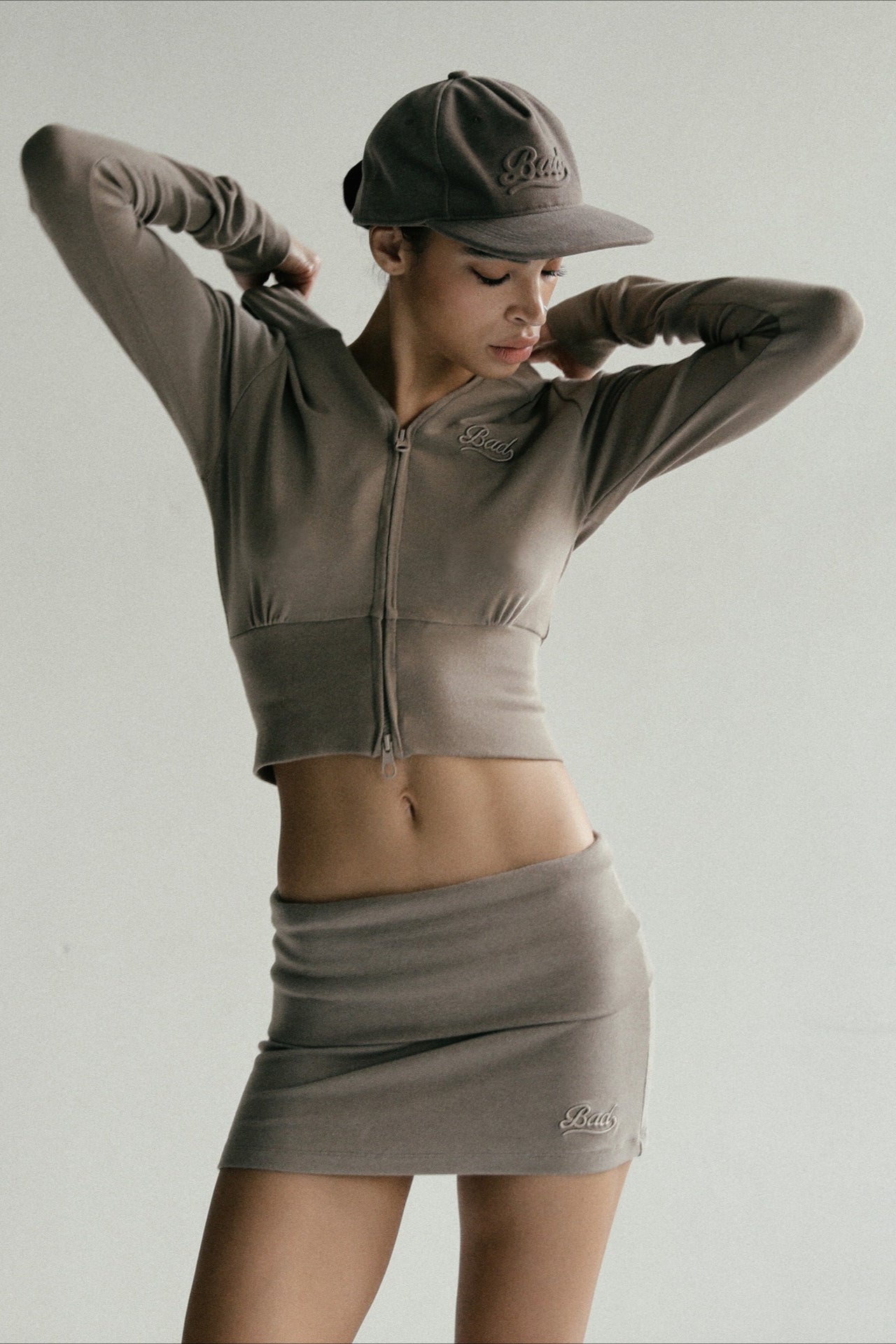Carmine Zip-Up Embroidered Crop Hoodie
