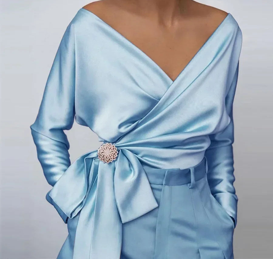Longsleeved Slash Neck Off Shoulder Blouse