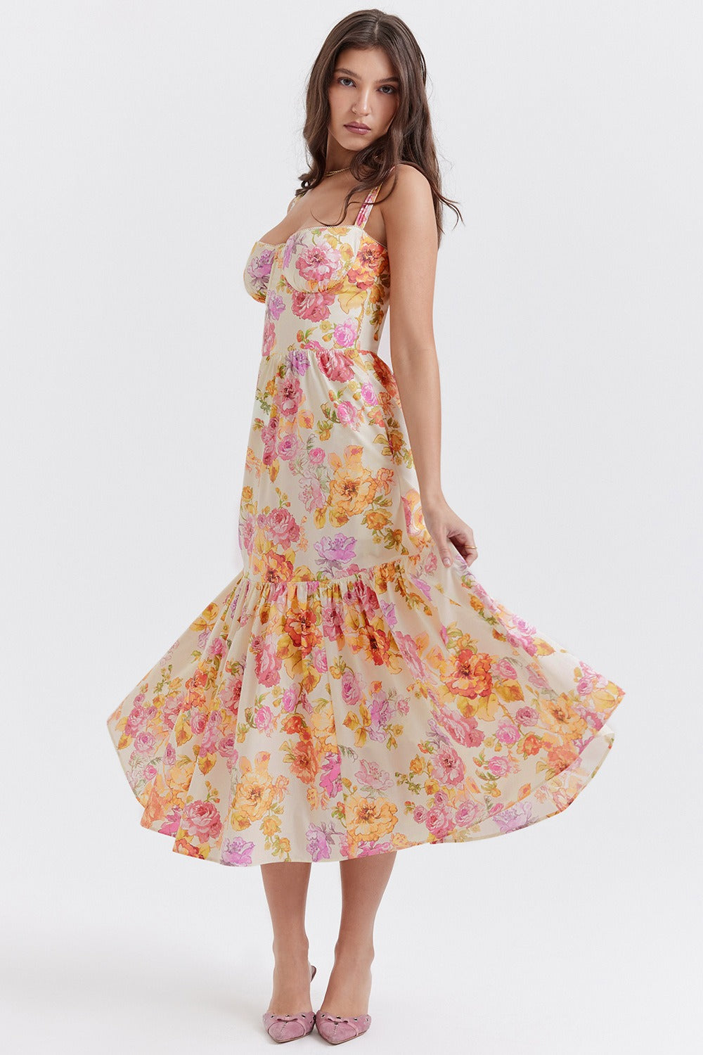 Bardot Flounce Hem Ditsy Floral Slip Dress