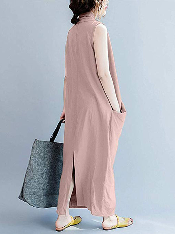 V-Neck Sleeveless Twist Front Draped Loose Cocoon Maxi Dress 8