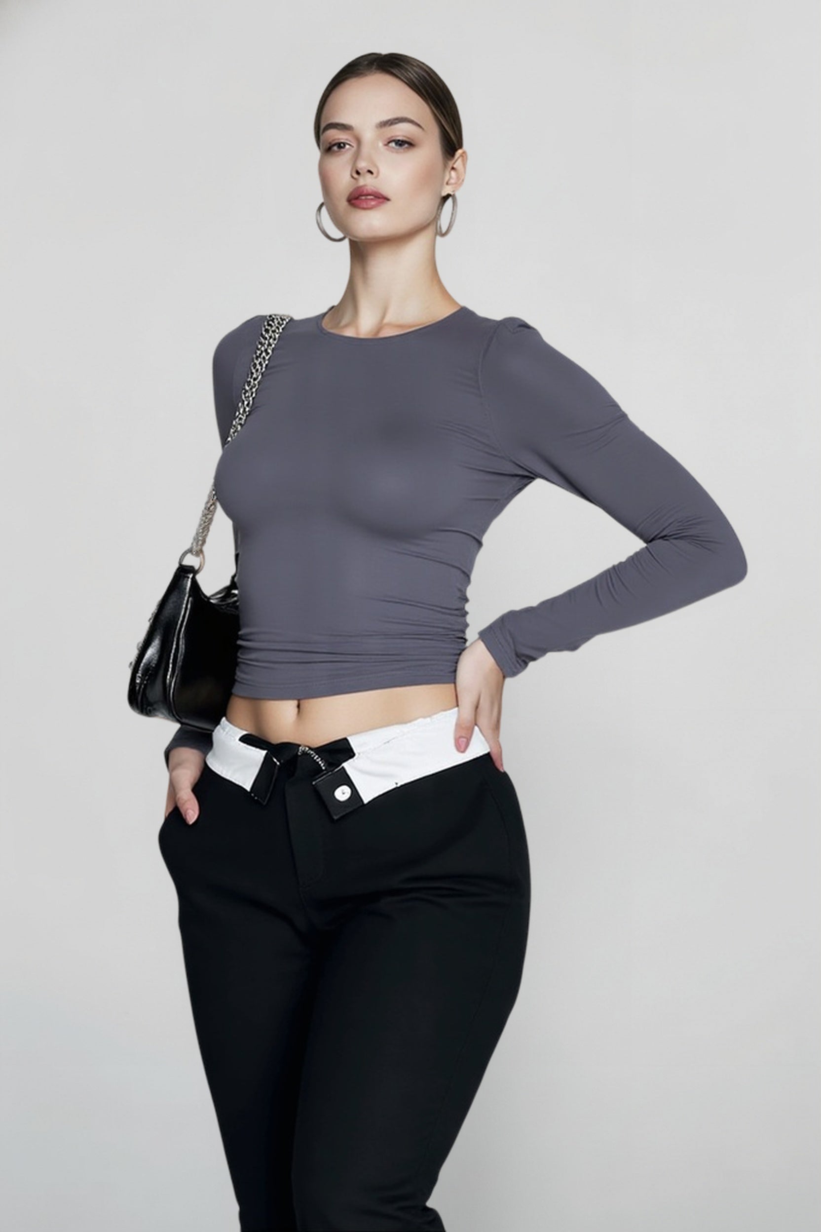 DressBetty - 2024 Basic Round Neck Long Sleeve Pullover Tee