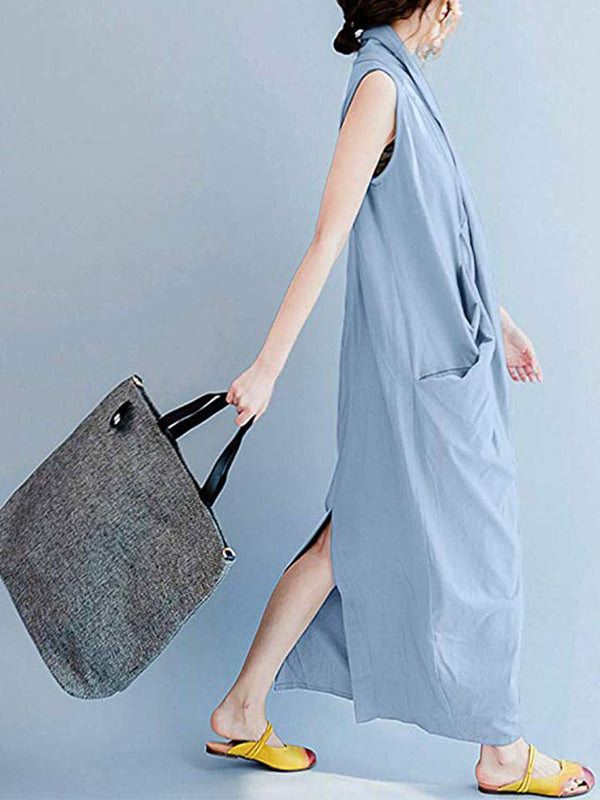 V-Neck Sleeveless Twist Front Draped Loose Cocoon Maxi Dress 9