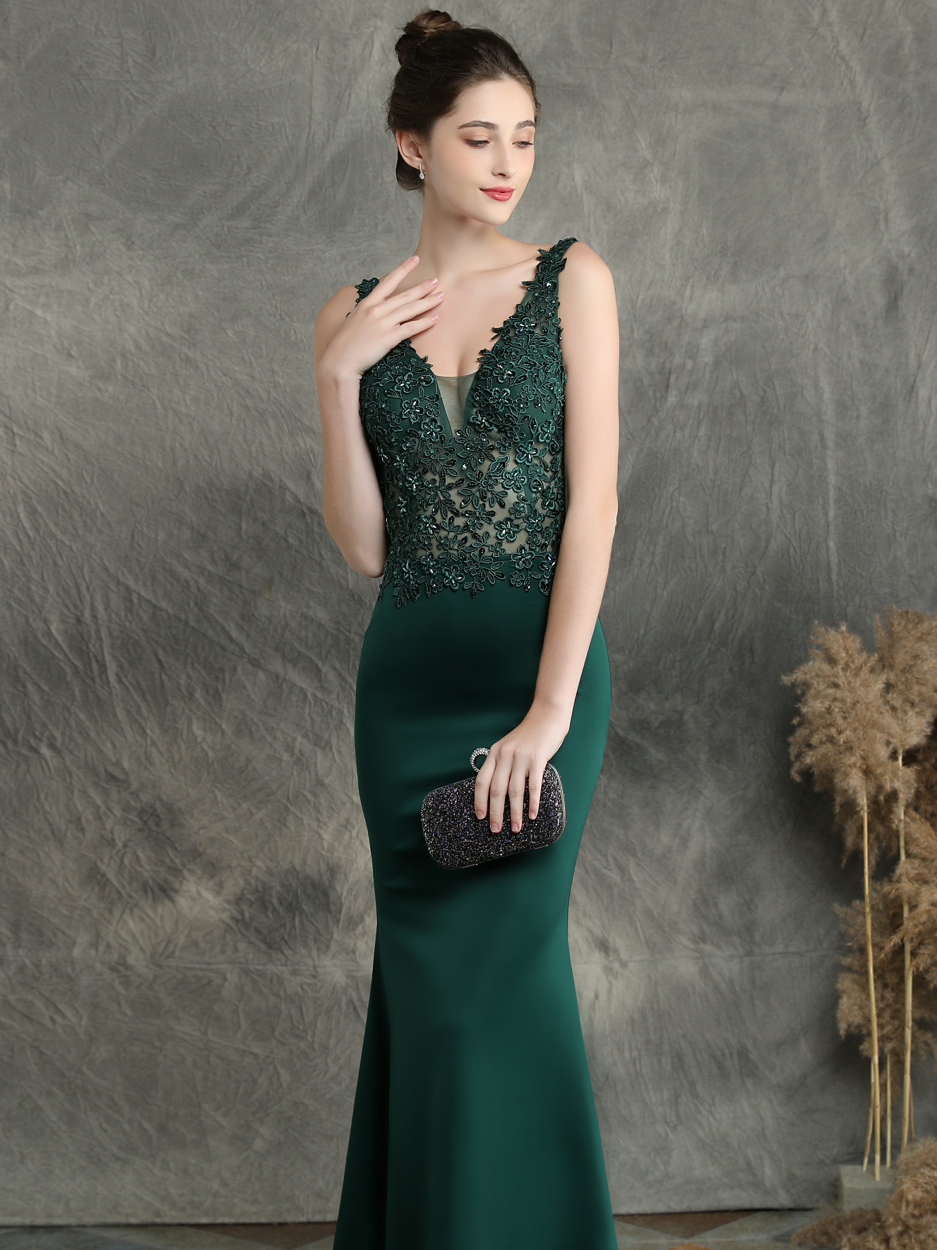 Handmade applique Beaded long evening dress