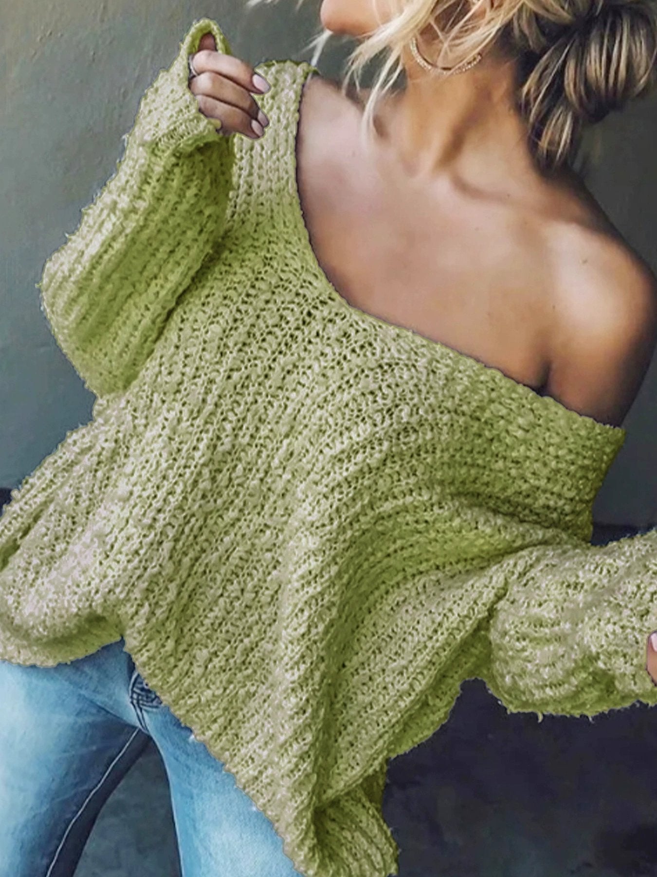 Off-the-Shoulder Sweater Loose Lightweight Pullover Top