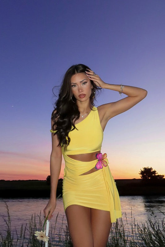 OneShoulder CutOut Bow Birthday Dress
