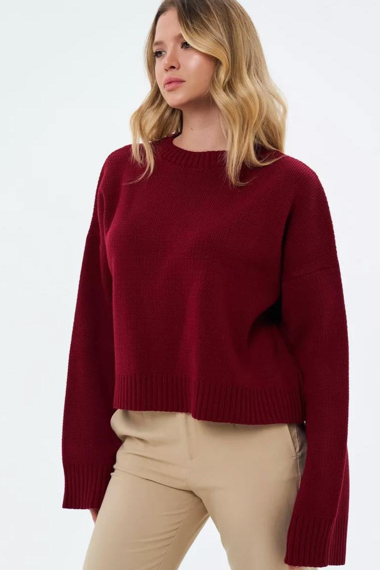 Solid Crewneck Loose Knit Sweater