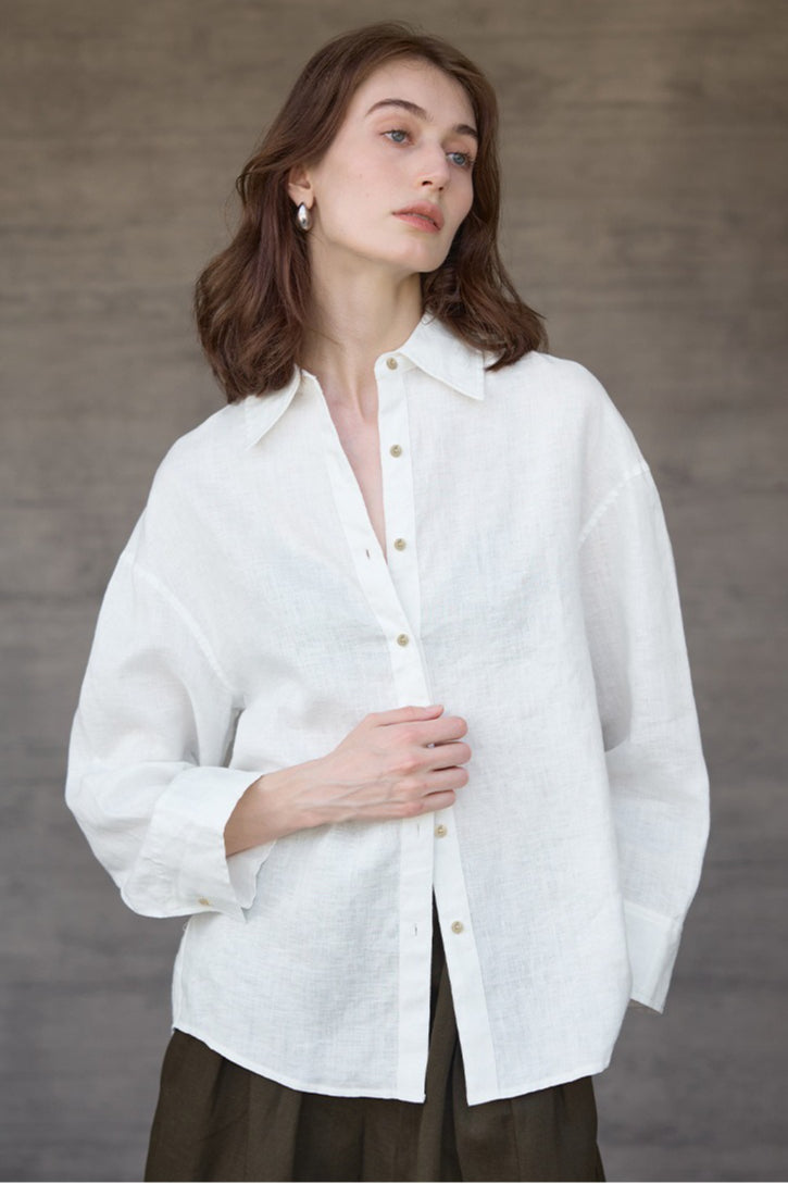 Linen Solid Button Down Blouse