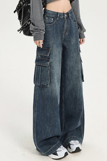High Waist Straight Cargo Jeans
