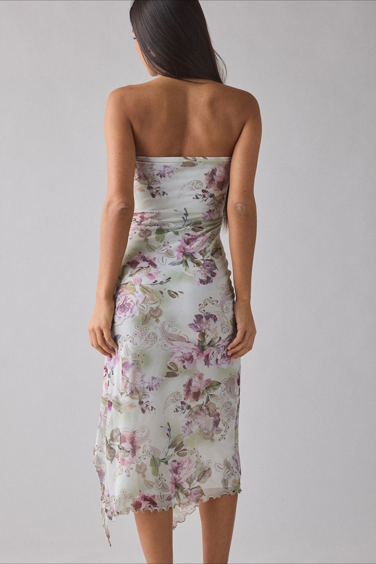 Gradient Mesh Tube Backless Slit Maxi Slim Bodycon Dress