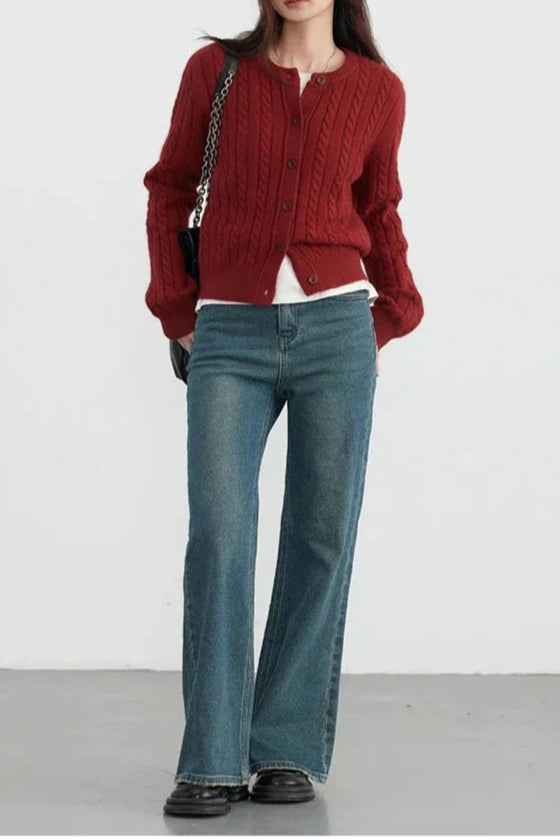 Red Twist Knit ONeck Cardigan