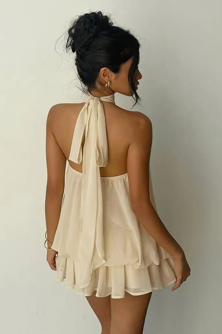 Backless Halter Tie Waist Ruffled Bodycon Mini Dress 8