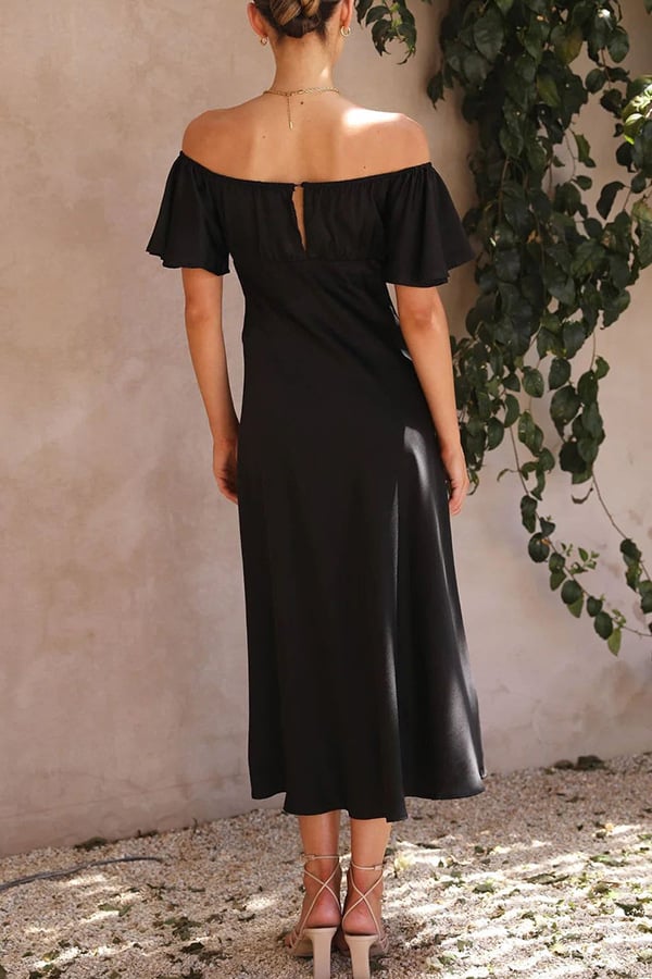 Satin Short Sleeve Sexy Off Shoulder Dress