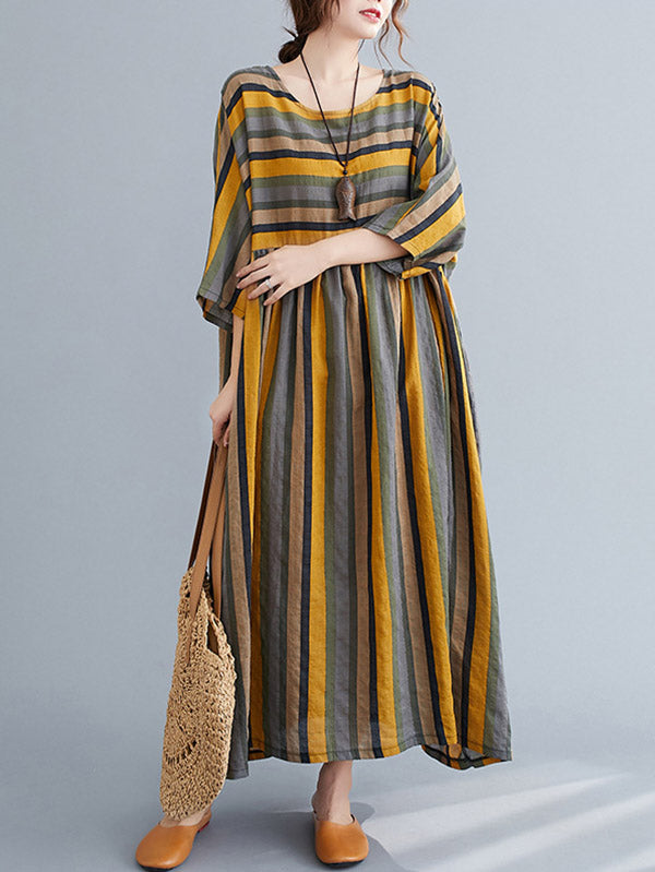 Original Stripe Round-Neck Dress Half Sleeve