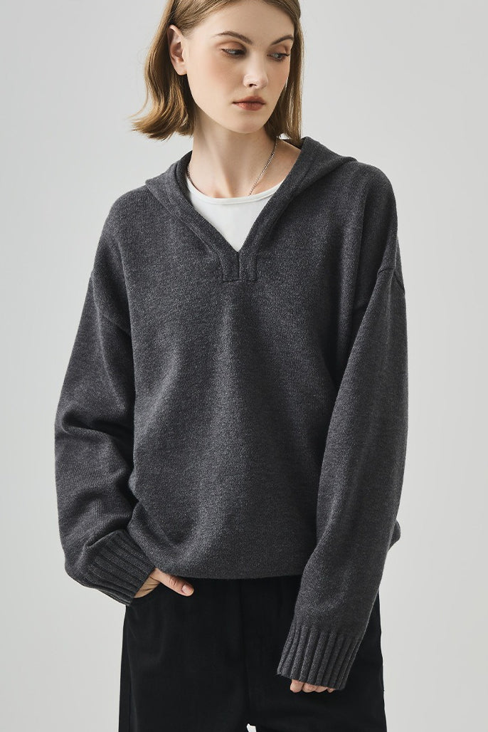 Slouchy VNeck Hooded Sweater