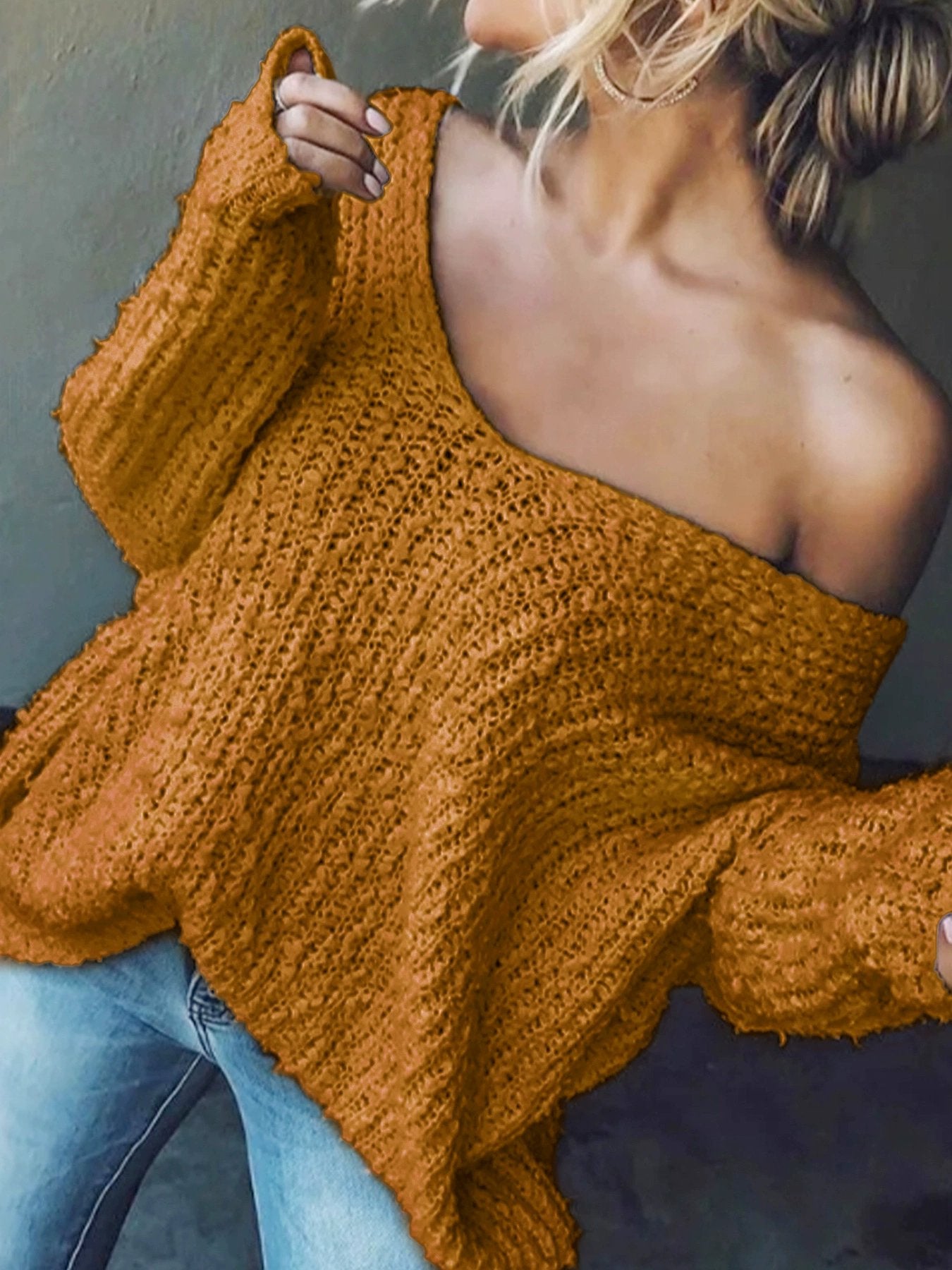 Off-the-Shoulder Sweater Loose Lightweight Pullover Top