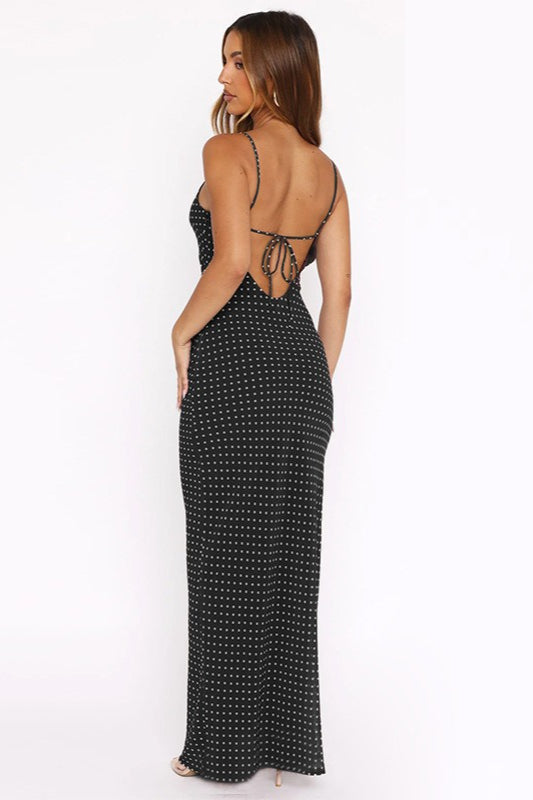 Black Polka Dot Cami Bodycon Maxi With Side Slit Dress 3