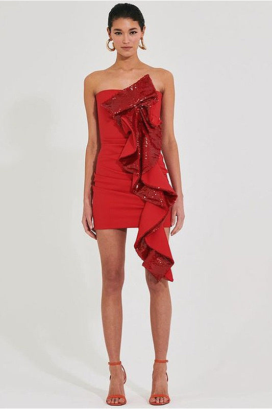 Sexy Sequined Sash Strapless Off-Shoulder Party Dress