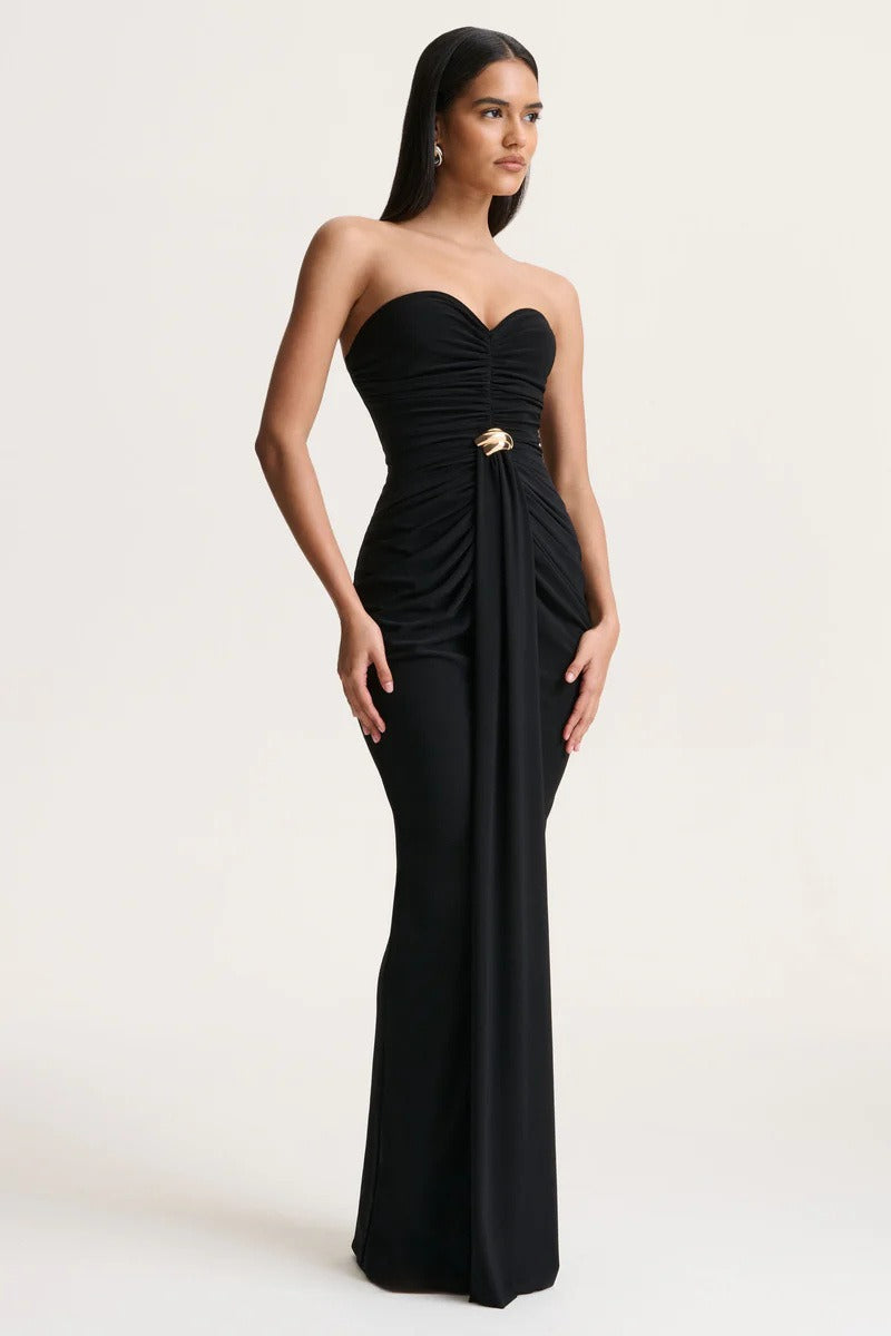 Strapless Ruched Waist Sash Party Dress