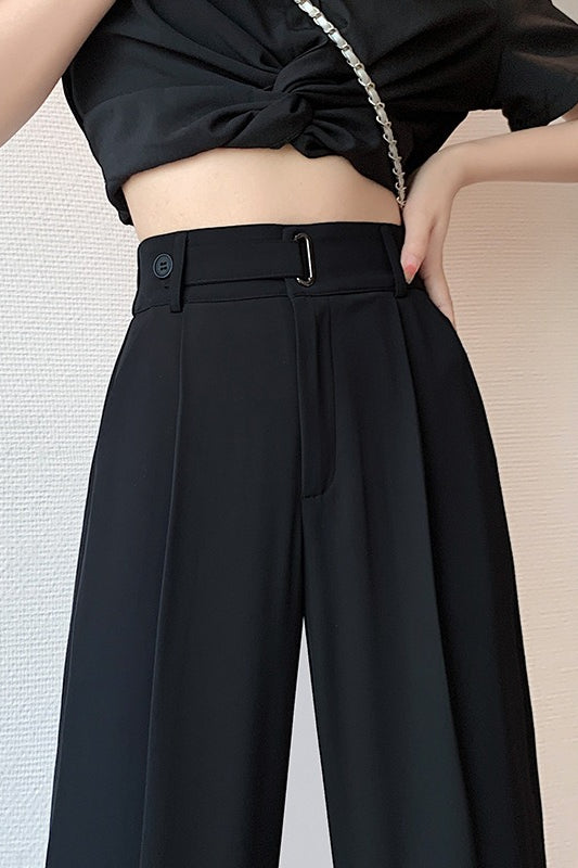 Fluid High Waist Narrow Wide Leg Straight Pants