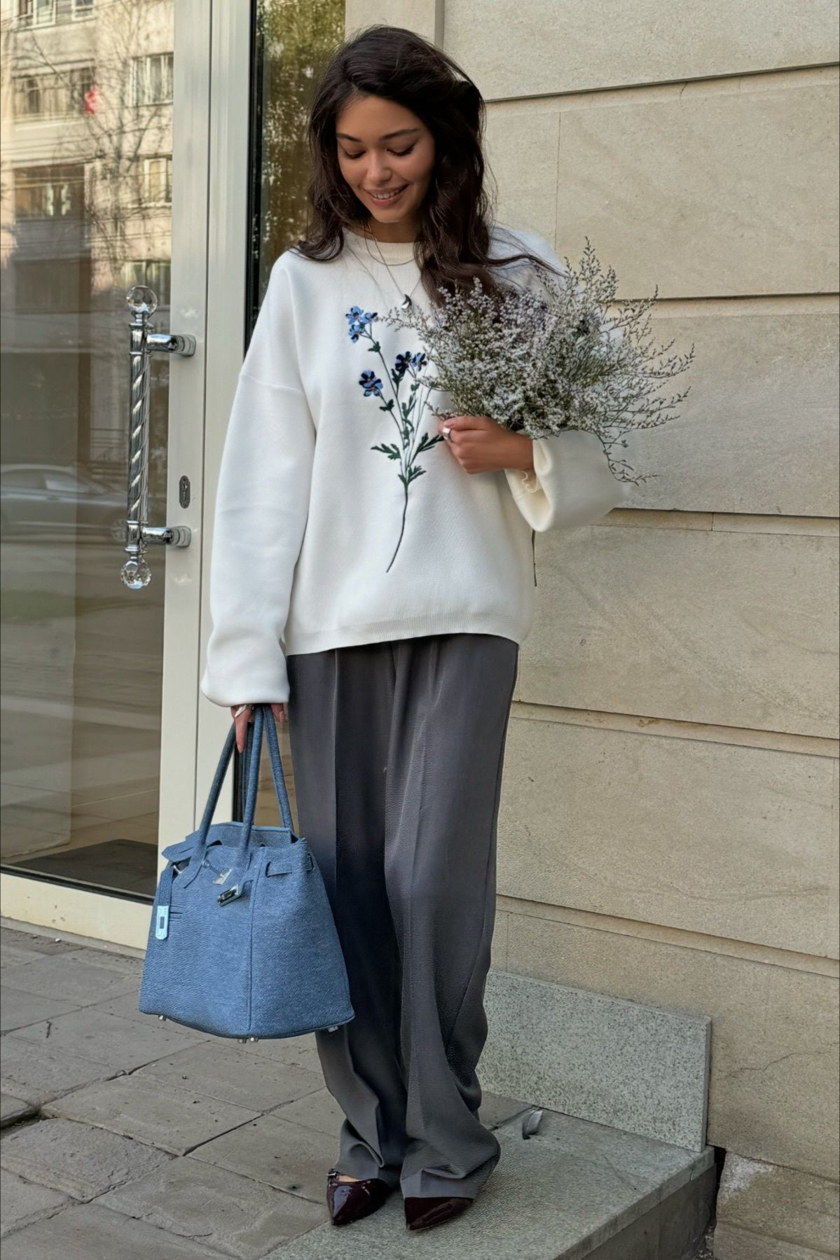 Embroidered Casual Long Sleeve Knit Sweater