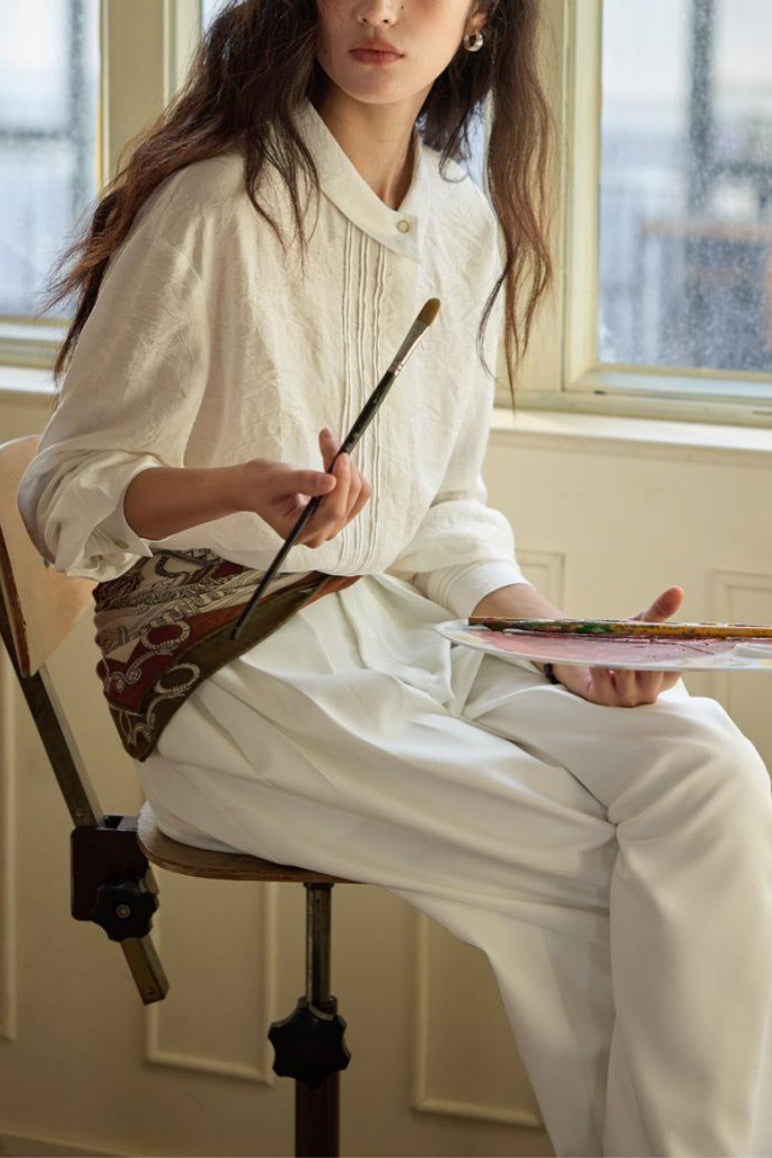 French Linen Unique Collar Blouse