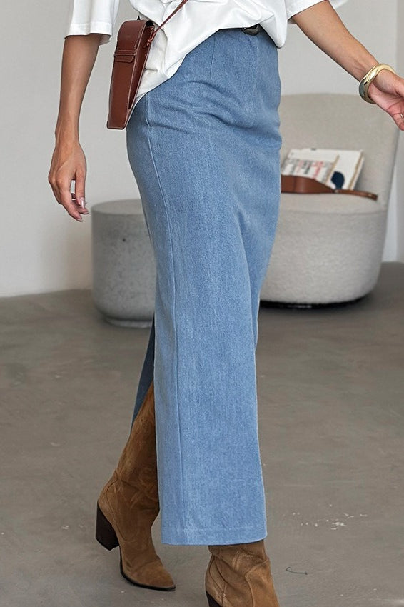 Blue Denim Split Bodycon Skirt